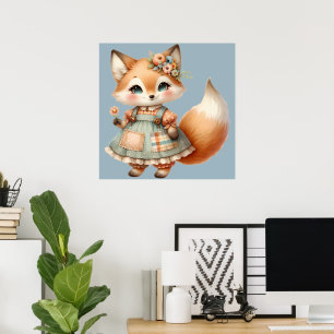 Whimsical Cottagecore Floral Pastel Fox Poster