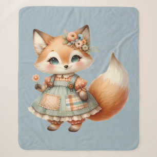 Whimsical Cottagecore Floral Pastel Fox Sherpa Blanket