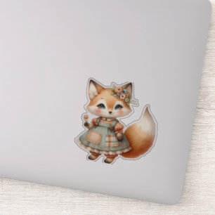 Whimsical Cottagecore Floral Pastel Fox Sticker