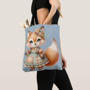 Whimsical Cottagecore Floral Pastel Fox Tote Bag