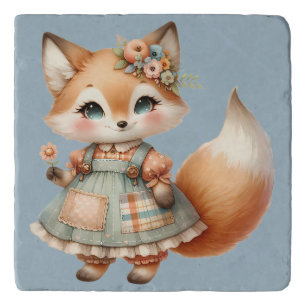 Whimsical Cottagecore Floral Pastel Fox Trivet