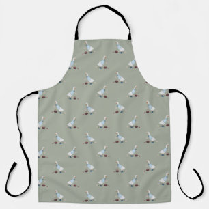 Whimsical Cottagecore Goose in Boots on sage green Apron