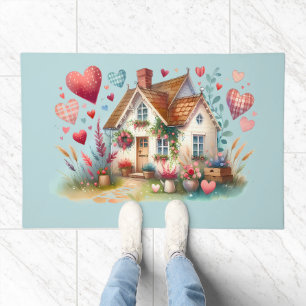 Whimsical Cottagecore Heart House Art Doormat