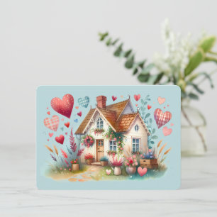 Whimsical Cottagecore Heart House Art Note Card