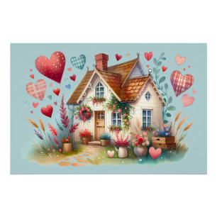 Whimsical Cottagecore Heart House Art Poster