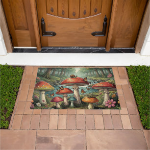 Whimsical Cottagecore Mushrooms Forest Scene Doormat