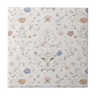 Whimsical Cottagecore Pastel Watercolor Wildflower Ceramic Tile
