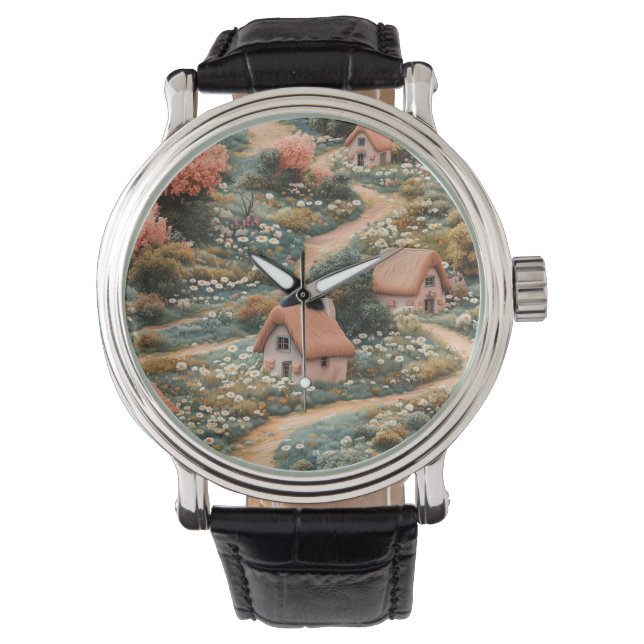 Whimsical Cottagecore Seamless Pattern Watch (Front)