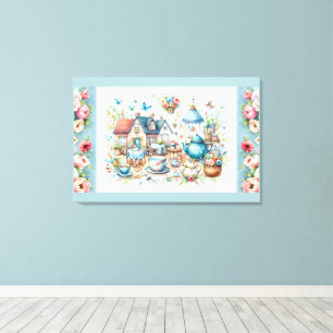 Whimsical Cottagecore Tea Garden Scene Canvas Print
