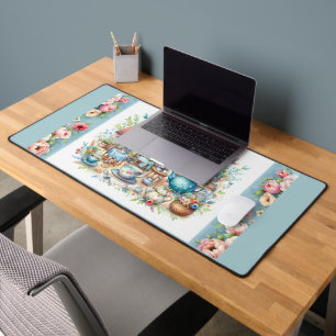 Whimsical Cottagecore Tea Garden Scene Desk Mat