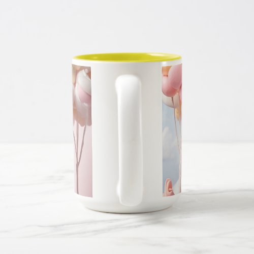 Whimsical Cotton Candy House with Giant Macaron Ba Two_Tone Coffee Mug