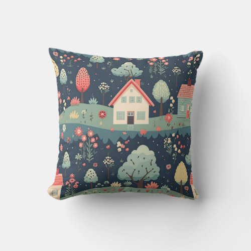 Whimsical Country Cottagecore Seamless Pattern  Throw Pillow