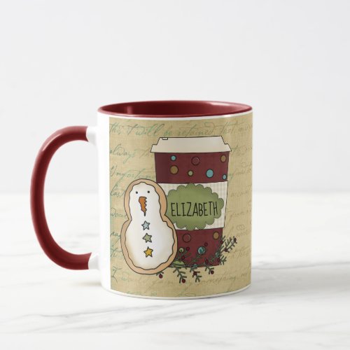 Whimsical Country Festive Snowman Cookie wCoffee Mug