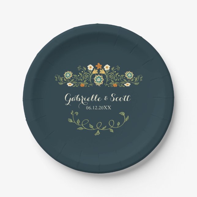 Whimsical Country Flower Garden Wedding/Shower Paper Plates (Front)