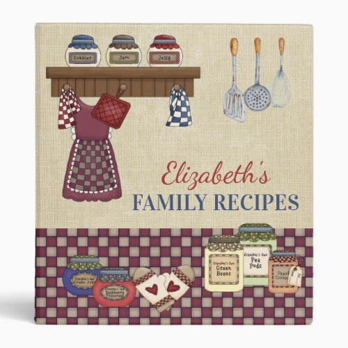 Whimsical Country Kitchen Family Recipe 3 Ring Binder