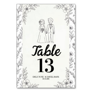 Whimsical Couple Illustration Wedding Table Number