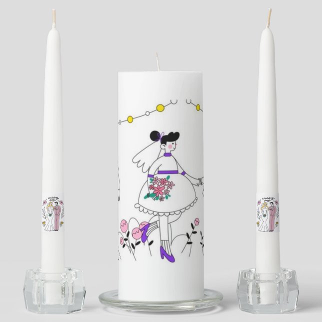 Whimsical Couple Sketch Unity Candle Set  (Front)