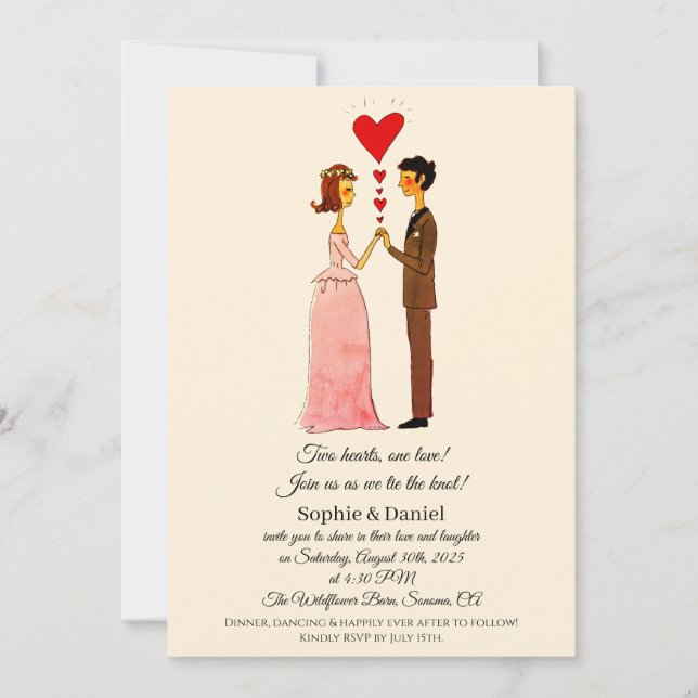 Whimsical Couple Wedding Invitation (Front)