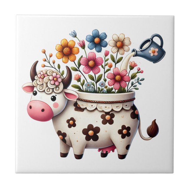 Whimsical COW  Ceramic Tile (Front)