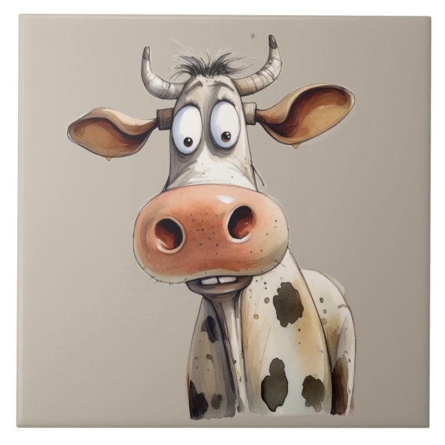 Whimsical Cow Ceramic Tile (Front)