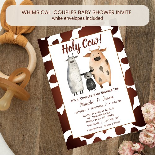 Whimsical Cow Family Couples  Theme Baby Shower   Invitation