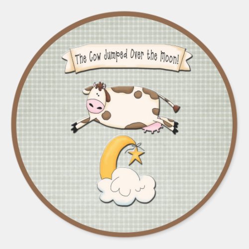 Whimsical Cow Jumped Over the Moon Classic Round Sticker