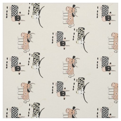 Whimsical Cow Pattern on Beige Fabric