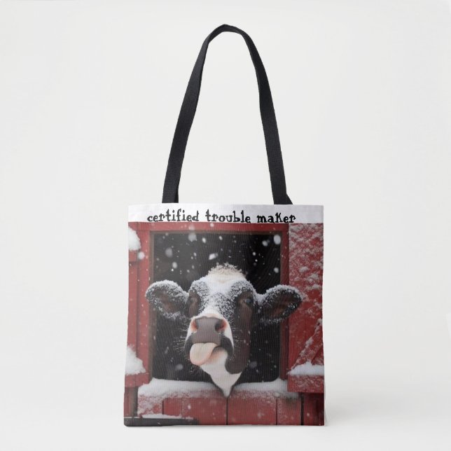 Whimsical Cow Red Barn Farmhouse  Tote Bag (Front)