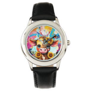 Whimsical Cow with Butterflies, Floral Watch
