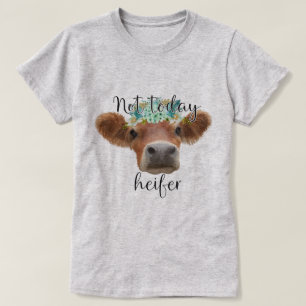Whimsical Cow With Floral Crown and Humorous Text T-Shirt