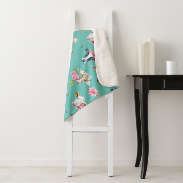 Whimsical Cows and Clover Pattern   Sherpa Blanket (In Situ)