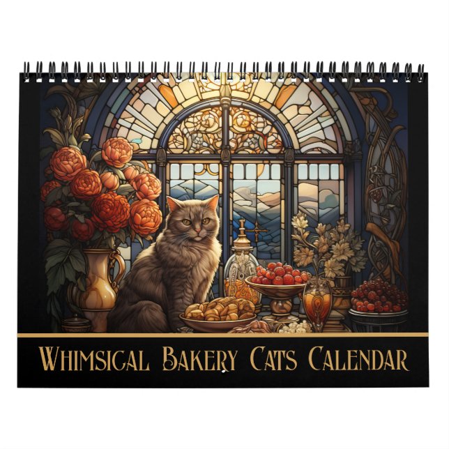 Whimsical Cozy Bakery Cats Stained Glass Calendar (Cover)