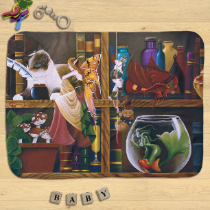 Whimsical Cozy Fantasy Wizard Library Shelves  Baby Blanket
