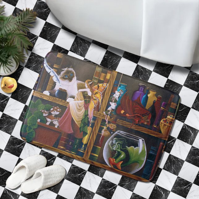Whimsical Cozy Fantasy Wizard Library Shelves  Bath Mat (Creator Uploaded)