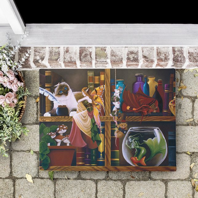 Whimsical Cozy Fantasy Wizard Library Shelves  Doormat (Creator Uploaded)
