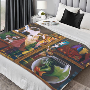 Whimsical Cozy Fantasy Wizard Library Shelves  Fleece Blanket