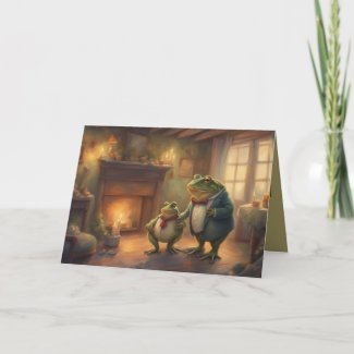 Whimsical cozy Frog birthday party greeting card