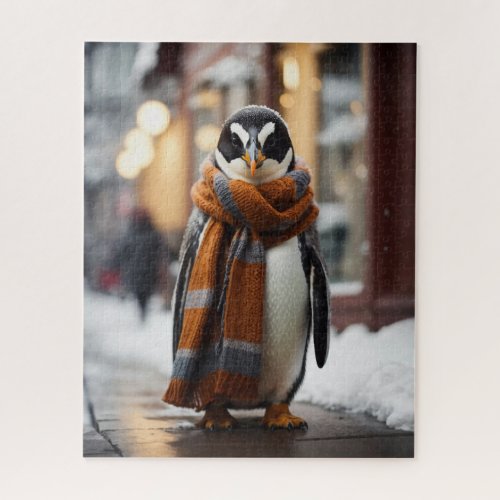 Whimsical Cozy Penguin Snowy Winter Jigsaw Puzzle