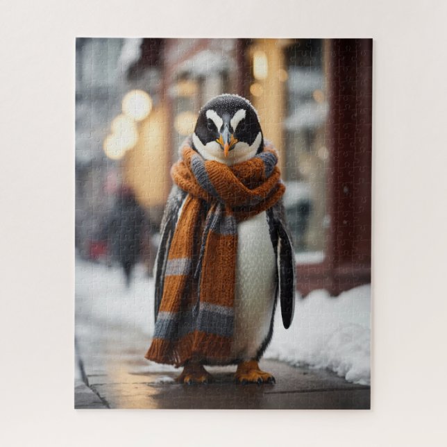 Whimsical Cozy Penguin Snowy Winter Jigsaw Puzzle (Vertical)