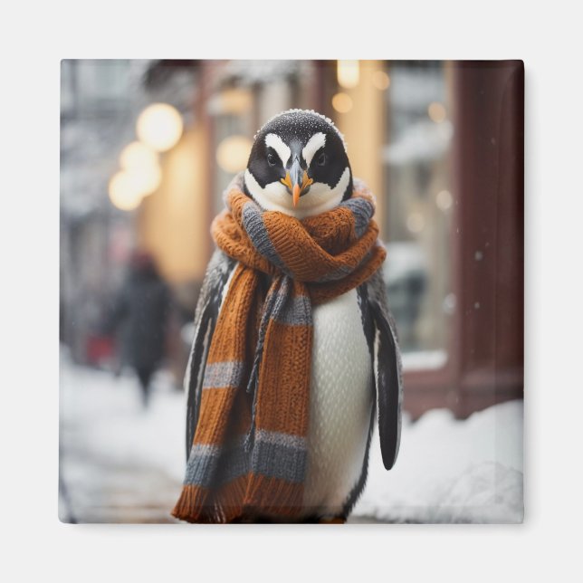 Whimsical Cozy Penguin Snowy Winter Magnet (Front)