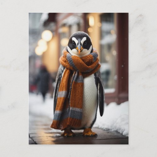Whimsical Cozy Penguin Snowy Winter Postcard