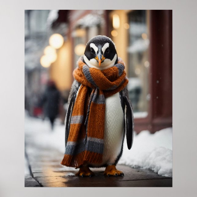 Whimsical Cozy Penguin Snowy Winter Poster (Front)