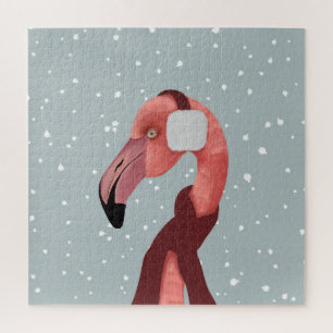 Whimsical Cozy Winter Flamingo With Scarf Jigsaw Puzzle