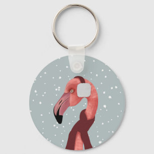 Whimsical Cozy Winter Flamingo With Scarf  Keychain