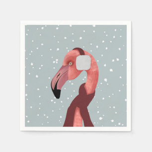 Whimsical Cozy Winter Flamingo With Scarf Napkins