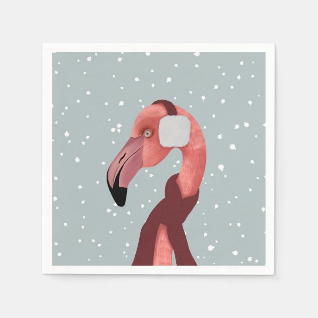 Whimsical Cozy Winter Flamingo With Scarf  Napkins (Front)
