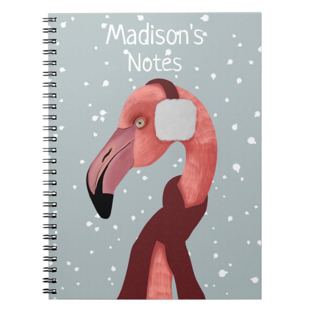 Whimsical Cozy Winter Flamingo With Scarf  Notebook (Front)