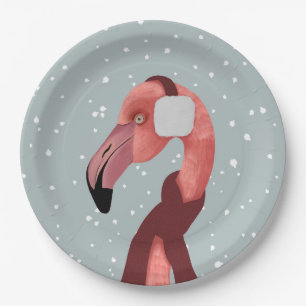 Whimsical Cozy Winter Flamingo With Scarf  Paper Plates