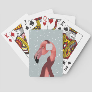 Whimsical Cozy Winter Flamingo With Scarf  Poker Cards
