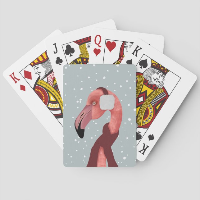Whimsical Cozy Winter Flamingo With Scarf  Poker Cards (Back)